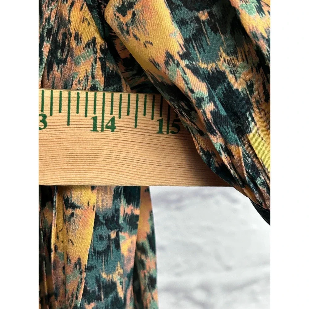 Ulla Johnson Silk Ikat Puff Sleeve Blouse‎ Yellow Teal SS22 Size 0 Feminine